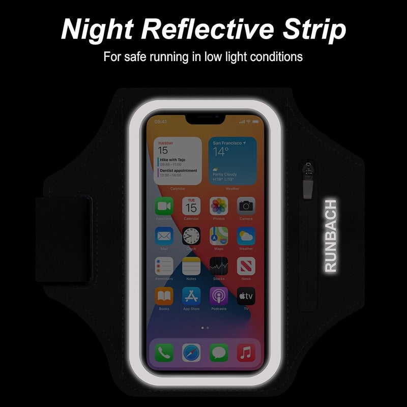 RUNBACH Armband for iPhone 17/17 Pro/16/16 Pro/15/15 Pro/14/14 Pro/13/13 Pro/13 Mini/12/12 Pro/12 Mini/11/11 Pro/XR/XS/X/SE,Water Resistant Armband with Zipper Slot for Airpods and Car Key (Black) - Image 5